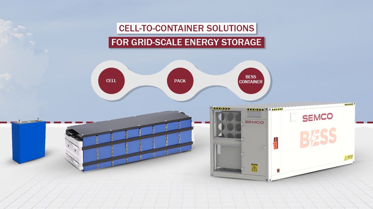 Grid-scale energy storage system and cell-to-container BESS production
